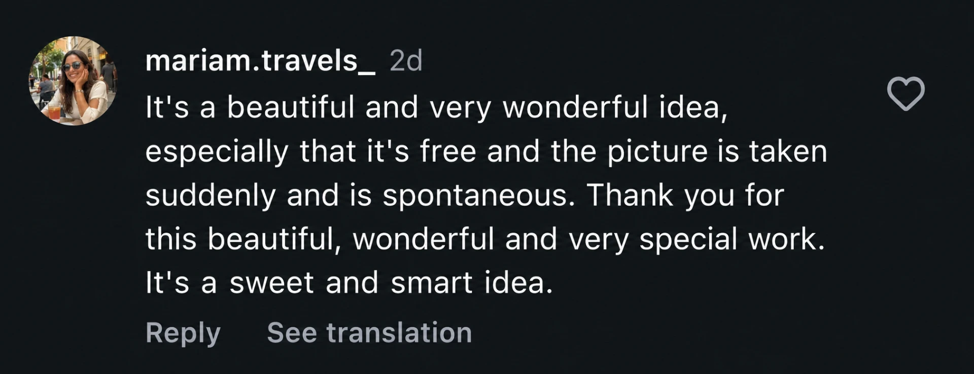 Instagram comment from mariam.travels about a wonderful idea
