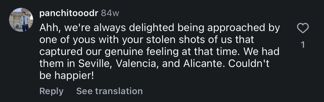Instagram comment about candid street photos