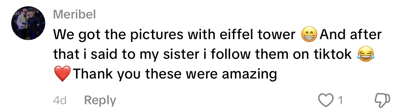 TikTok comment about Eiffel Tower pictures